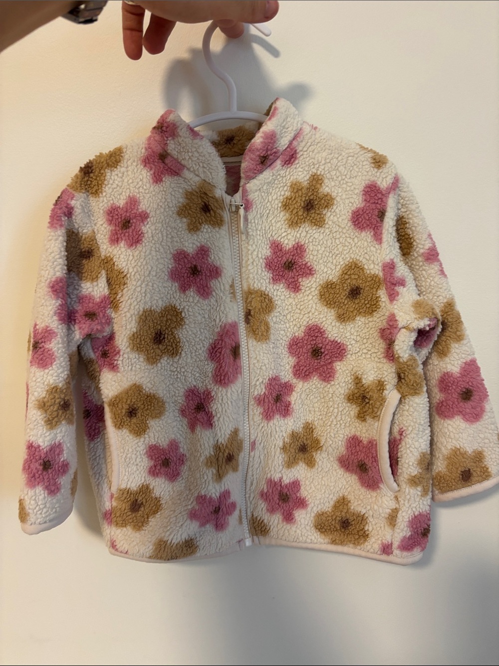 H&M Floral Sherpa Jacket in Cream, Pink & Brown